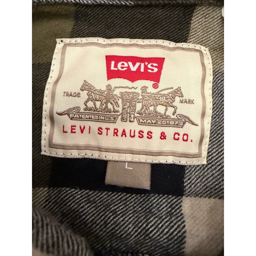 Levi Strauss & Co Mens Plaid‎ Full Zip Shirt Jacket Green Black Cream L - Picture 6 of 7